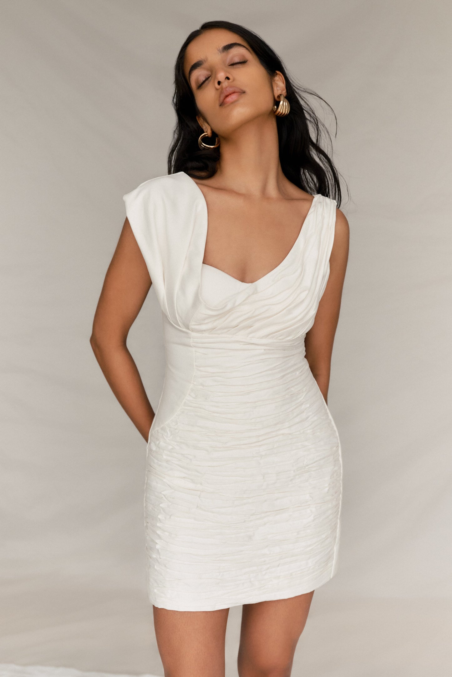 Farrah Structured Draped Mini Dress - White