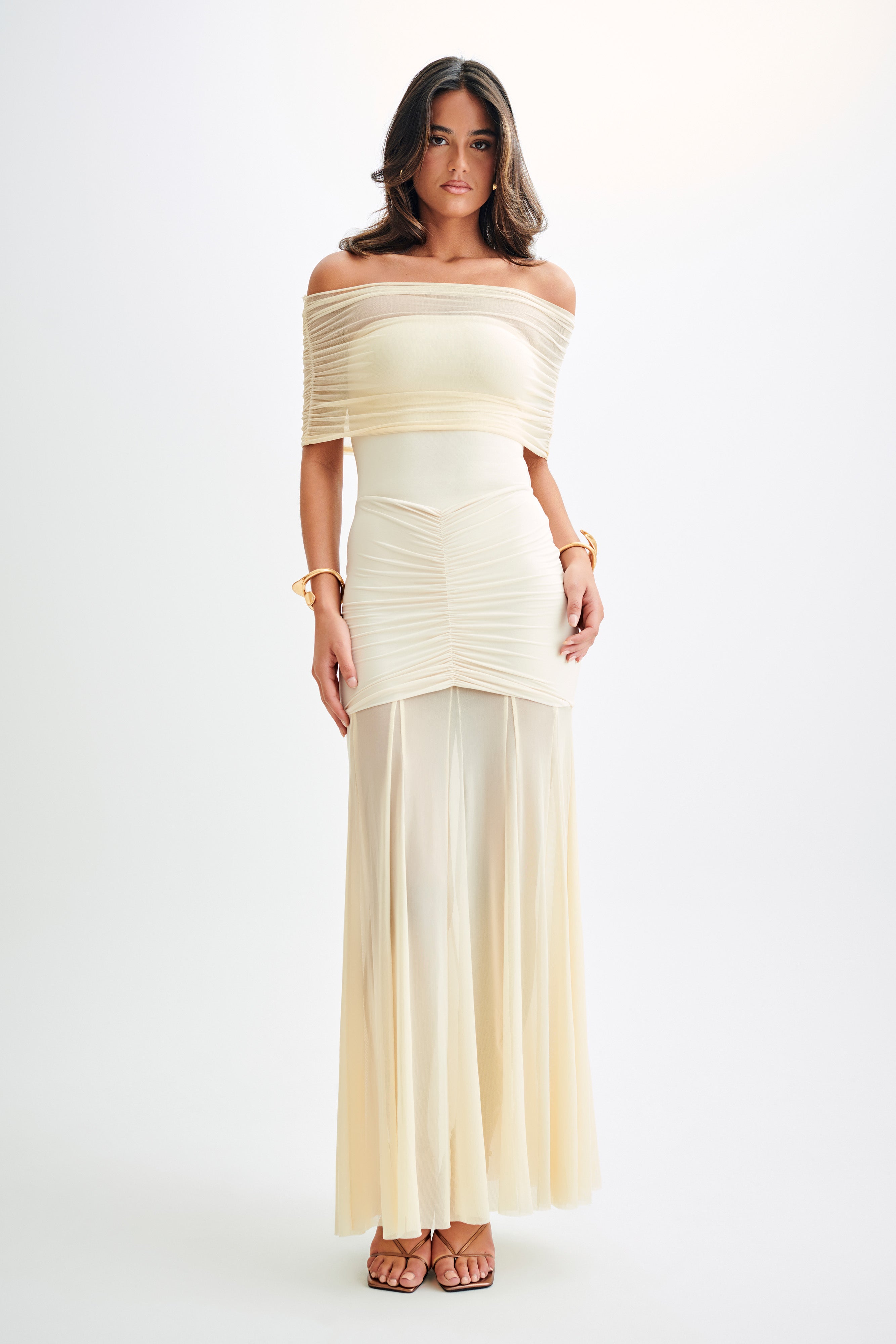 Off fashion shoulder maxi dress for wedding guest