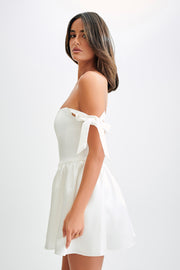 Rita Satin Mini Dress With Bow Sleeves - White