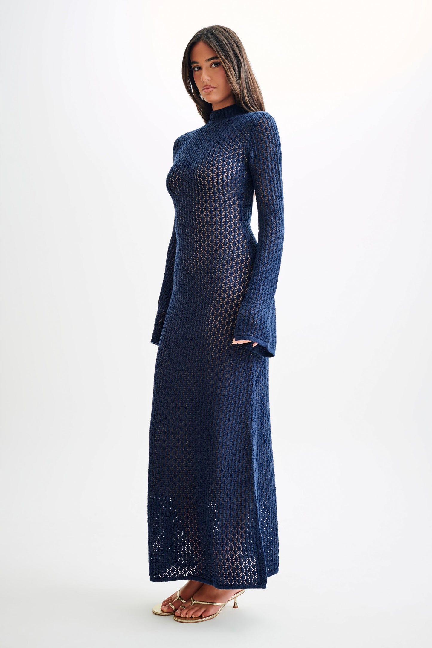 Julia Crochet Open Back Maxi Dress - Navy