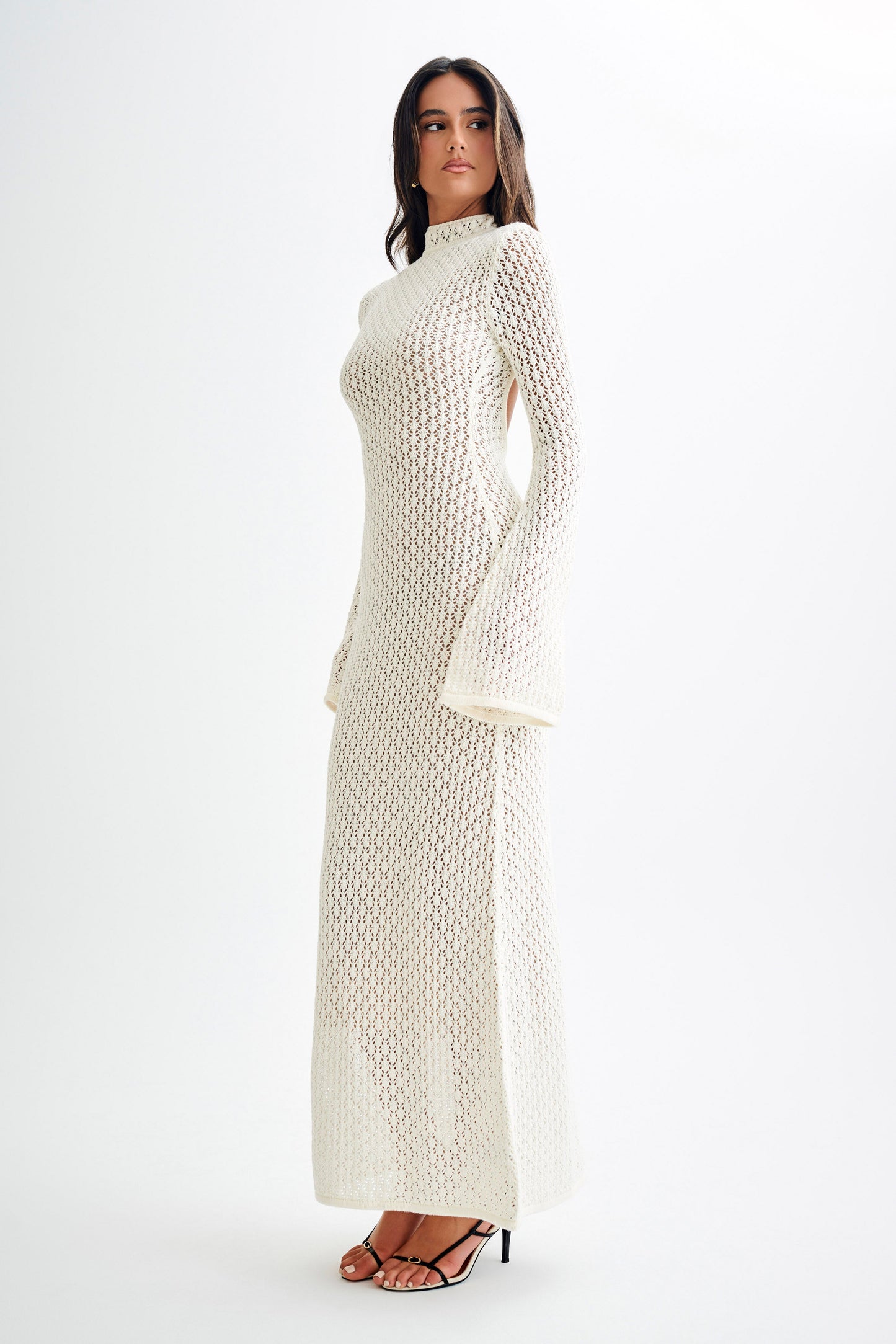 Julia Crochet Open Back Maxi Dress - White