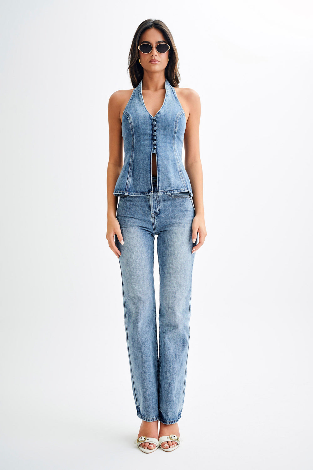 Janine High Waisted Straight Leg Jeans - Washed Mid Blue