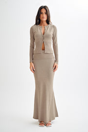 Karlie Knit Maxi Skirt With Ribbed Waist - Taupe Marle