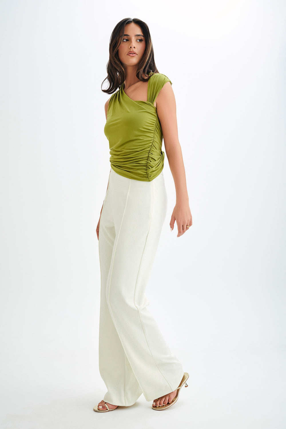 Griselda Draped Slinky Sleeveless Top - Vintage Olive