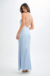 Blanche Satin Pearl Halter Maxi Dress - Black