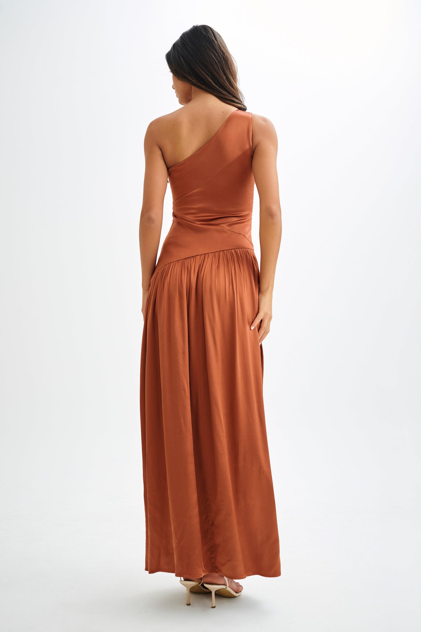 Jenna One Shoulder Pleated Maxi Dress - Wood