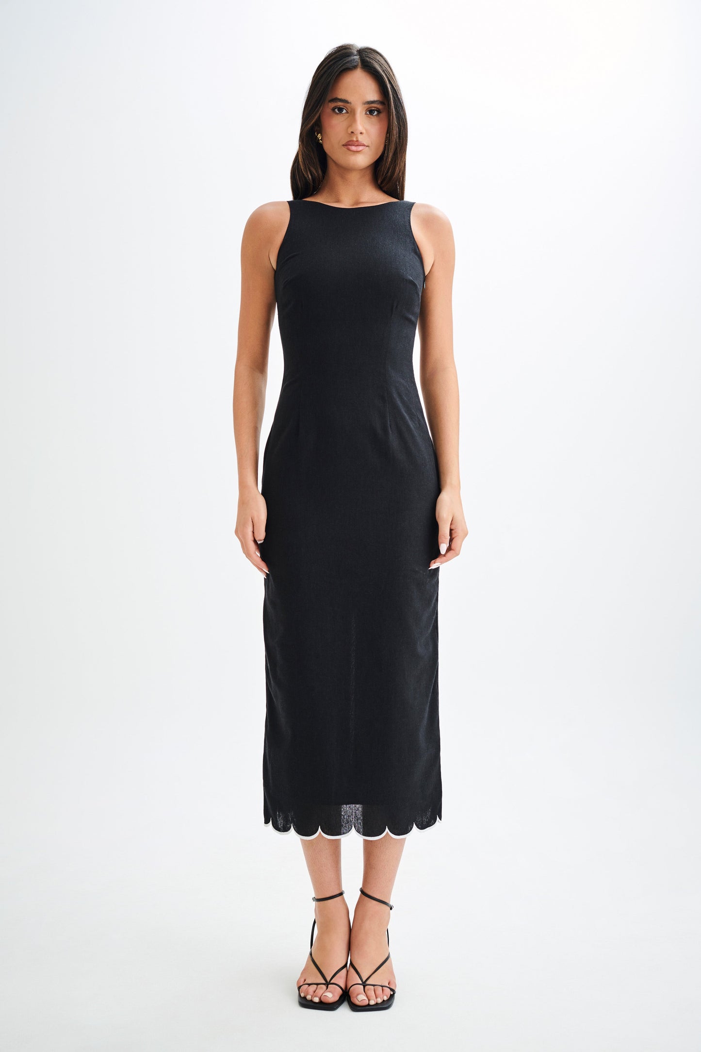 Sofiane Scalloped Linen Midi Dress - Black