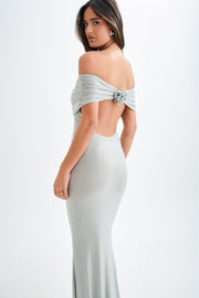 Arna Off Shoulder Diamante Maxi Dress - Silver