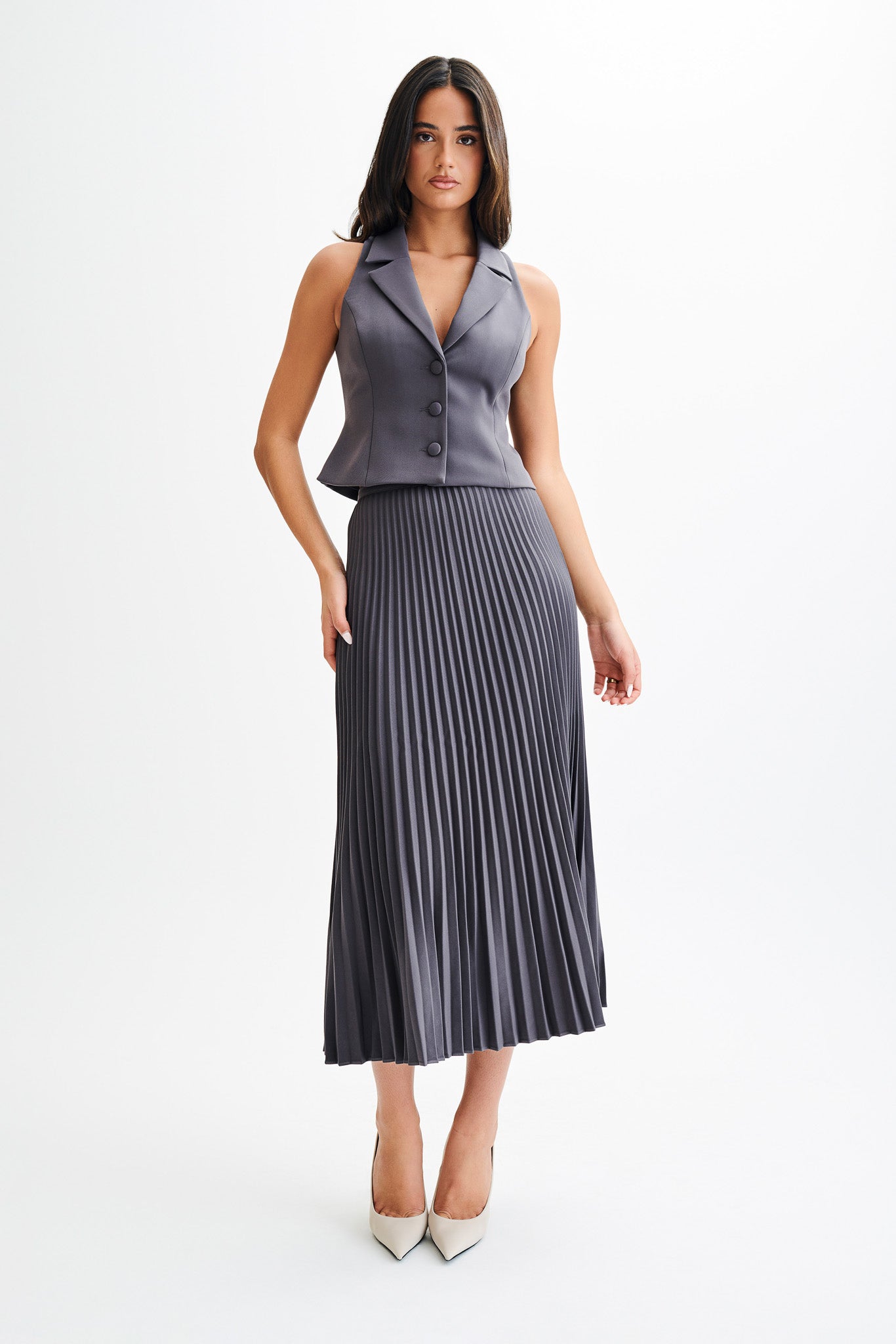 Twyla Pleated Suiting Maxi Skirt - Charcoal