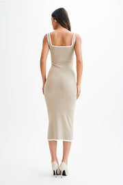 Eimear Contrast Knit Midi Dress - Taupe & Ivory