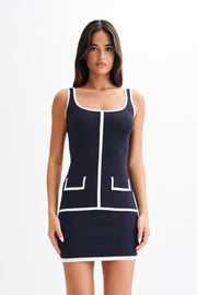 Becky Contrast Knit Longline Top - Navy & Ivory