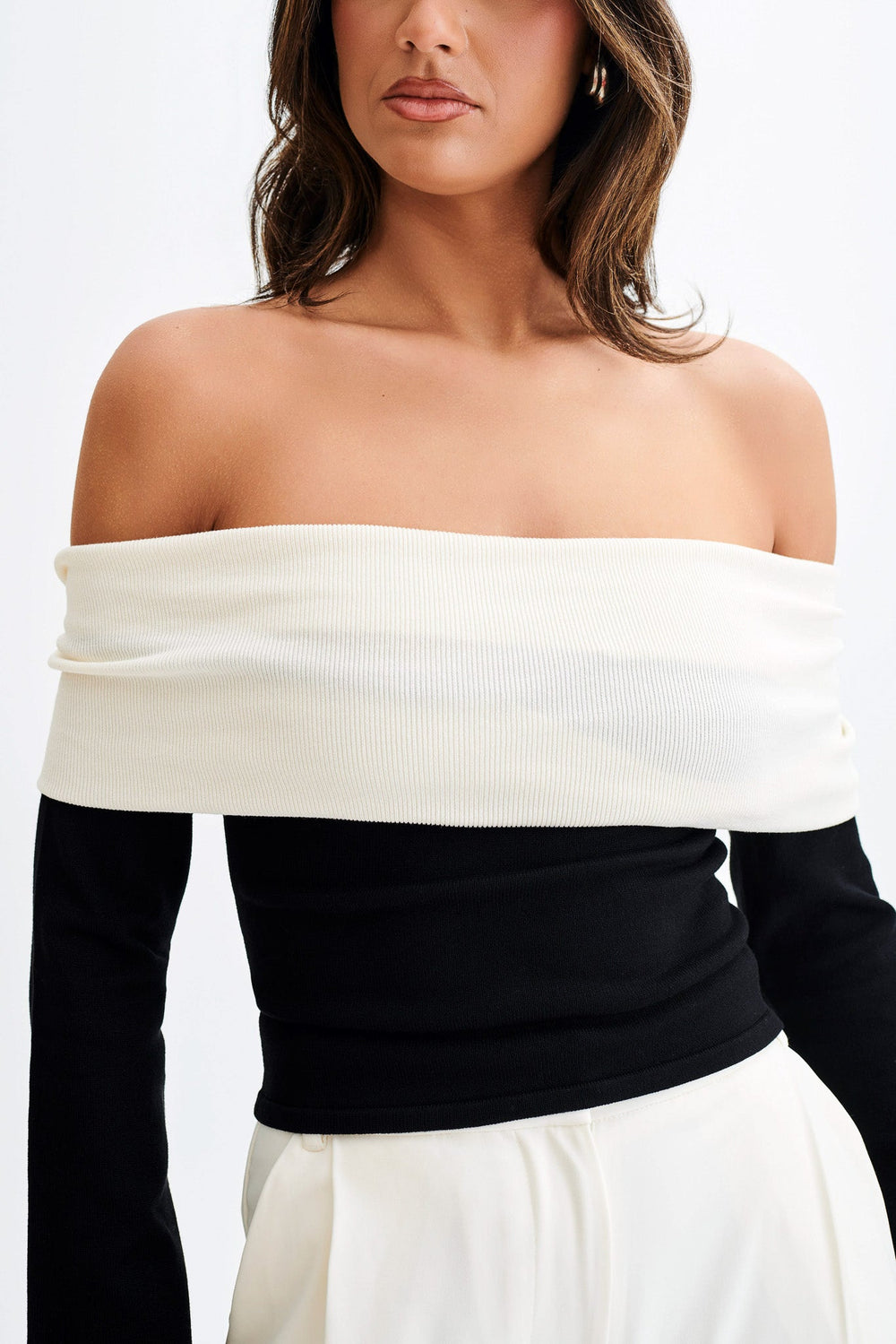 Yoko Contrast Overlay Knit Top - Black/White