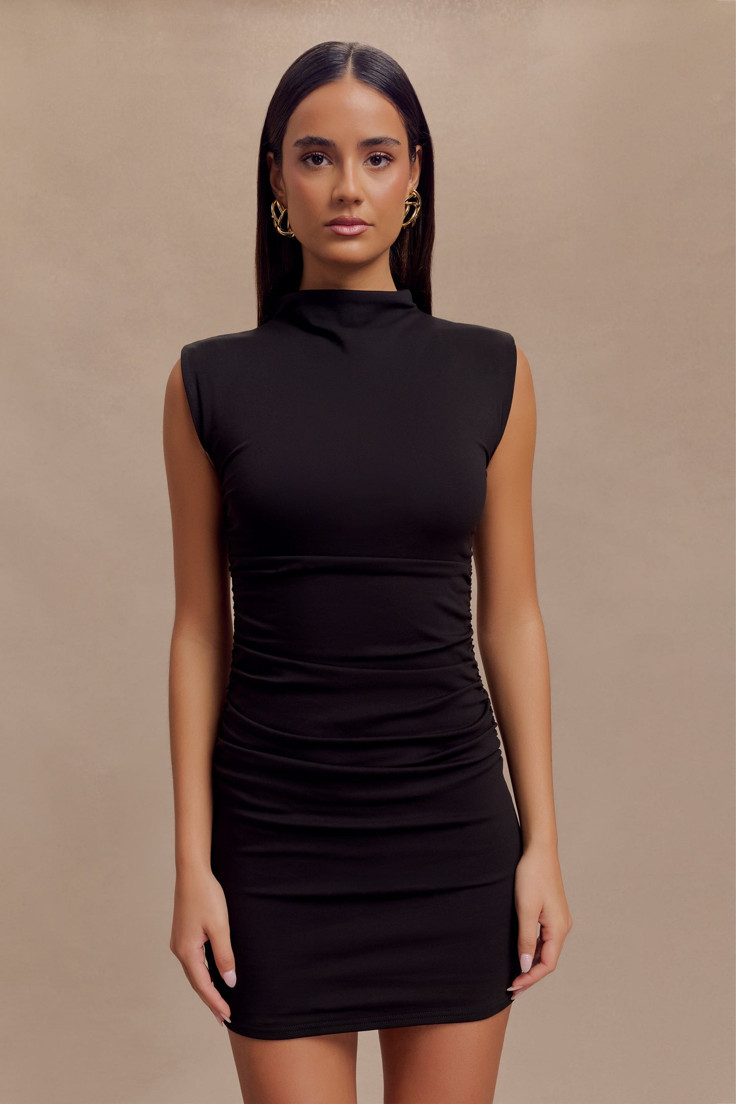 Elliot High Neck Sleeveless Mini Dress - Black