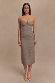 Christie Strapless Midi Dress - Tan Check