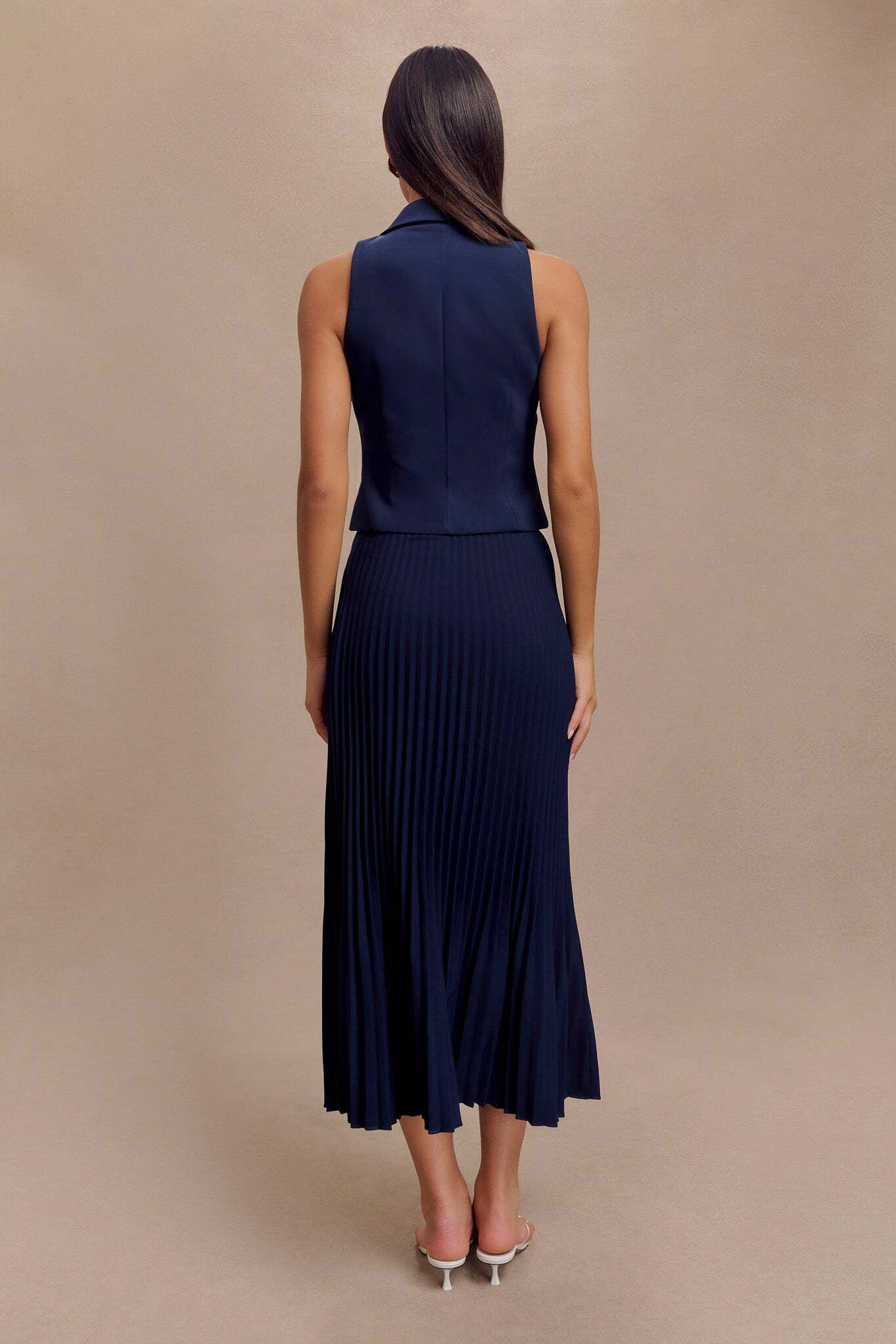 Twyla Pleated Suiting Maxi Skirt - Navy