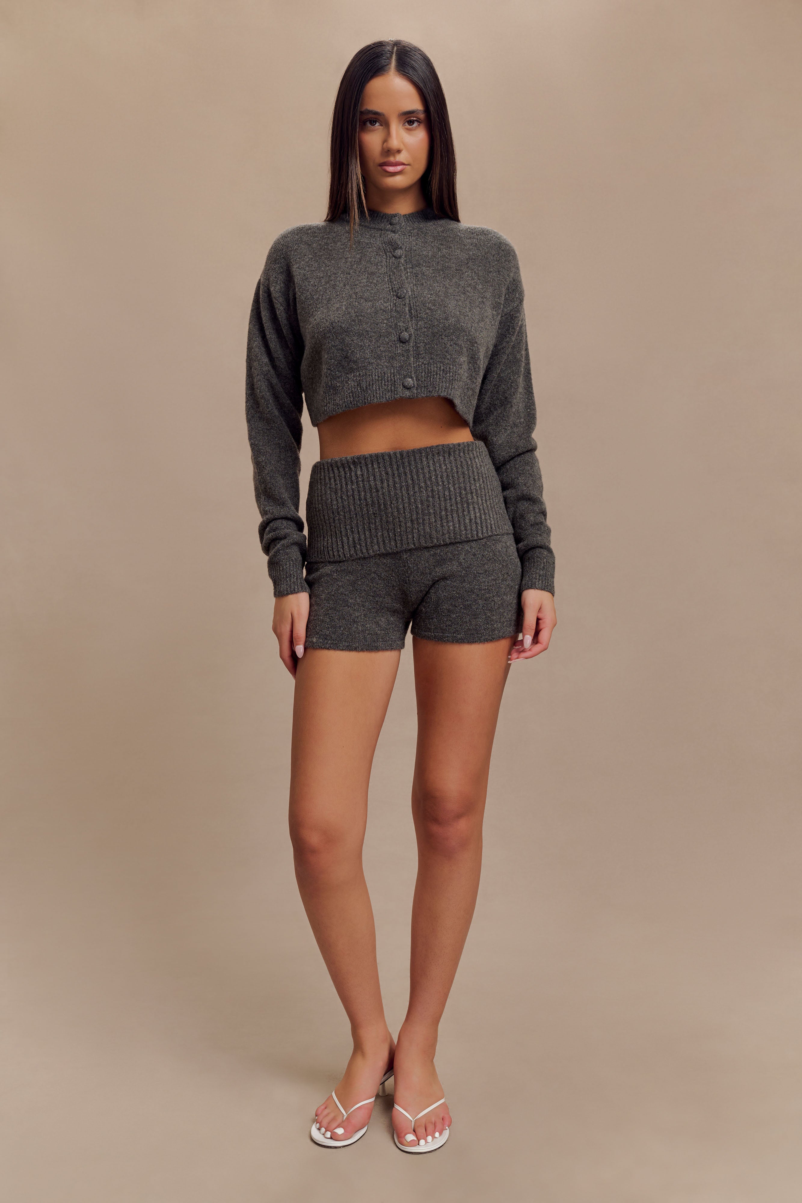 Meshki Gray outlets Knit Lounge Crop High Waist Set - Small