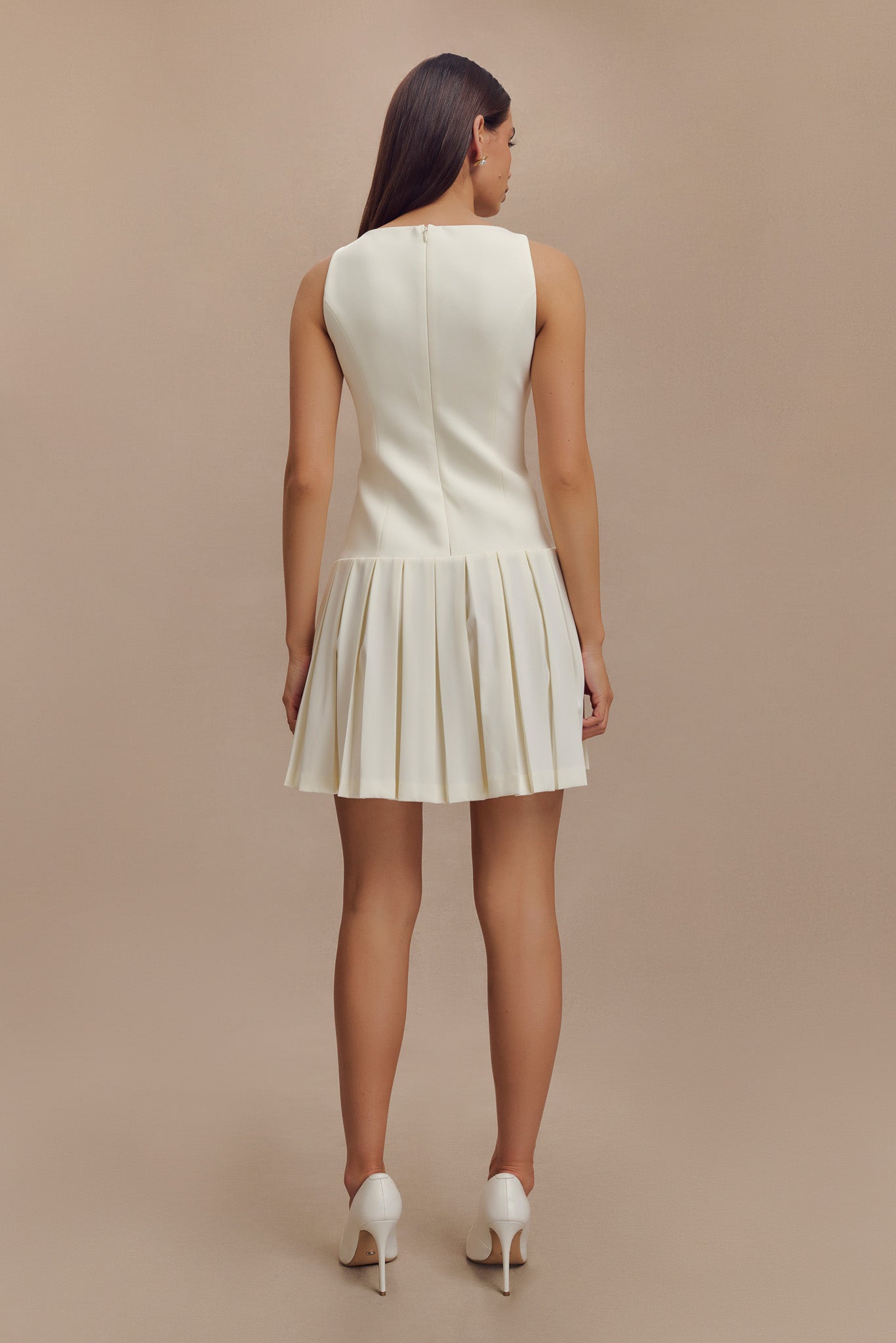 Mackenzie Sleeveless Pleated Mini Dress - Ivory