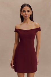 Cassidy Crepe Off Shoulder Mini Dress - Merlot