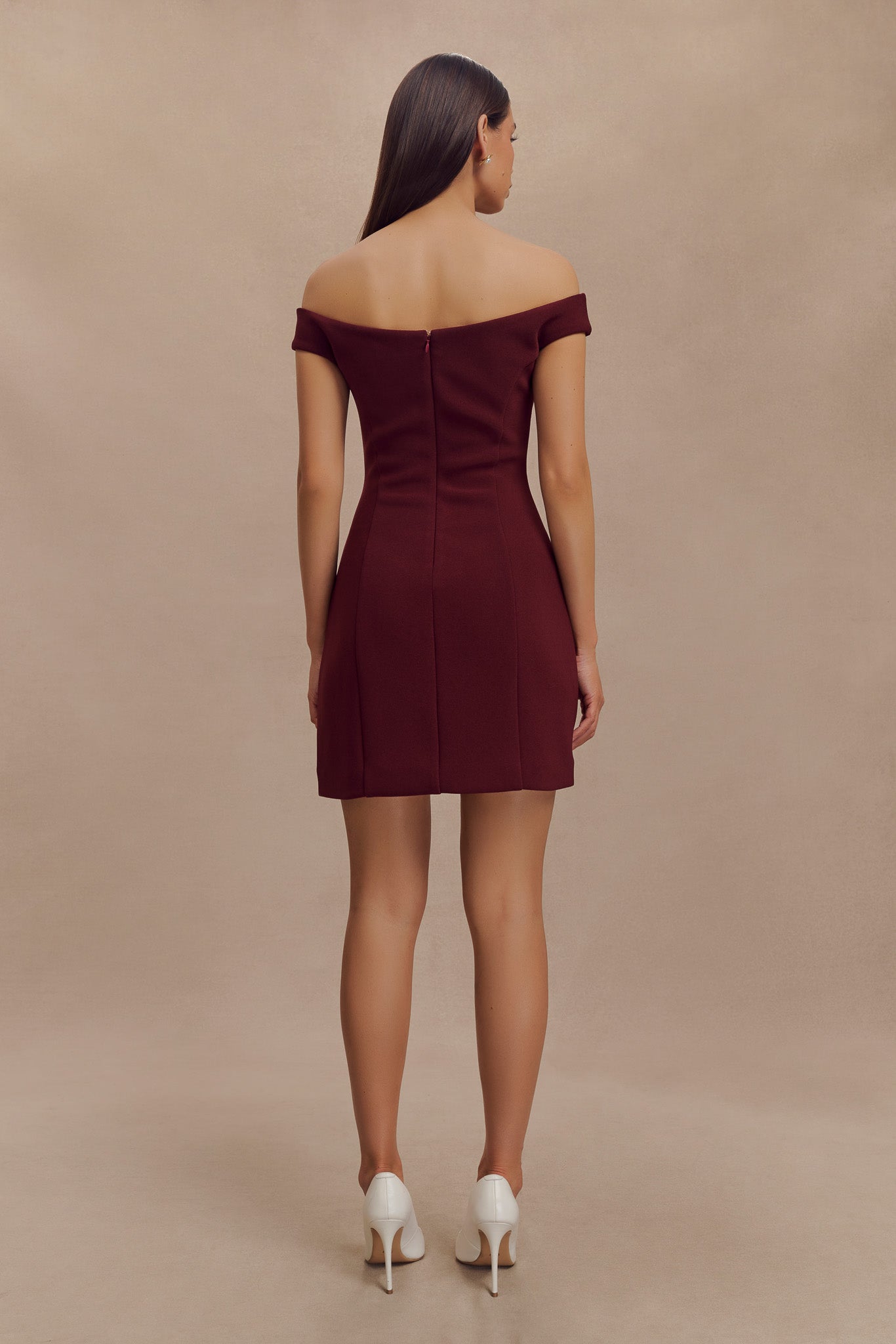 Cassidy Crepe Off Shoulder Mini Dress - Merlot