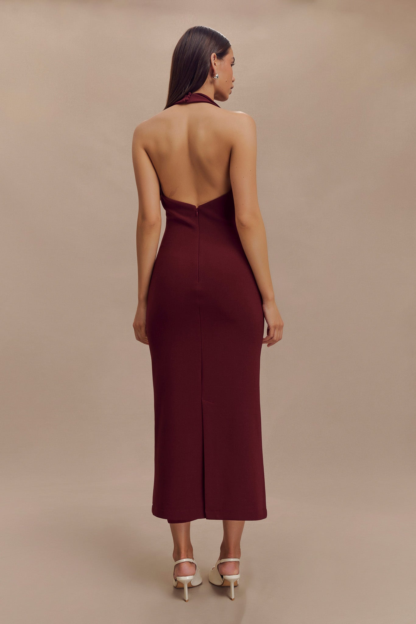 Annita Crepe Halter Midi Dress - Merlot