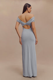 Imogen Off Shoulder Slinky Maxi Dress - Dusty Blue