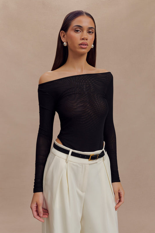 Colette Boat Neck Mesh Top - Black