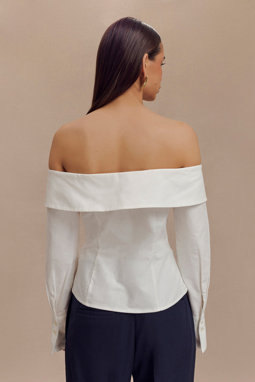 Spencer Off Shoulder Shirting Top - White