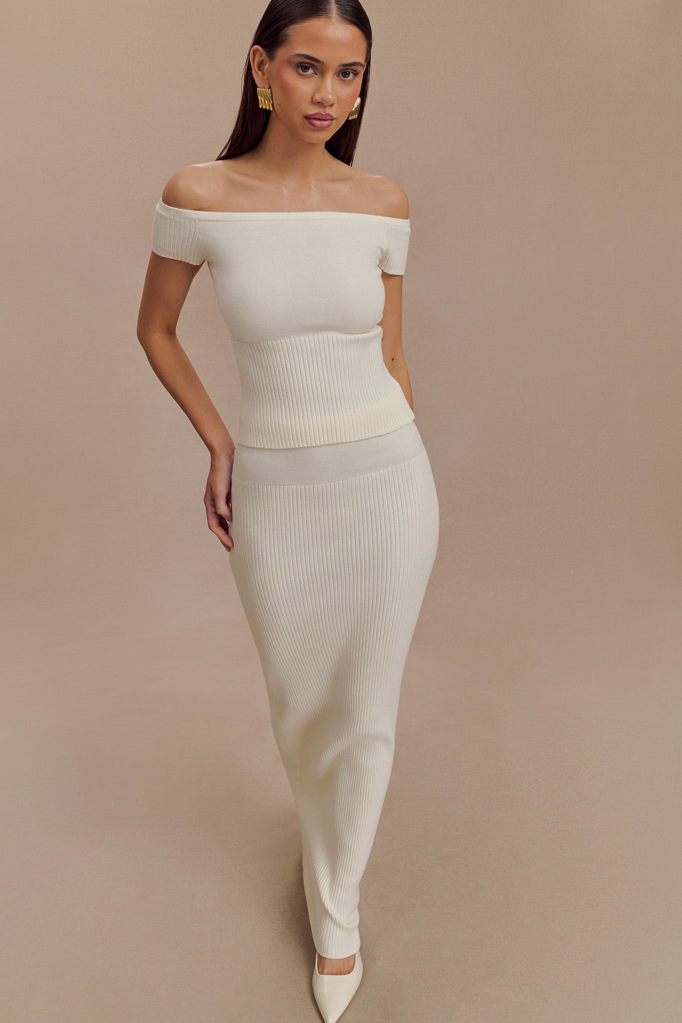 Mathilde Ribbed Knit Maxi Skirt - Ivory