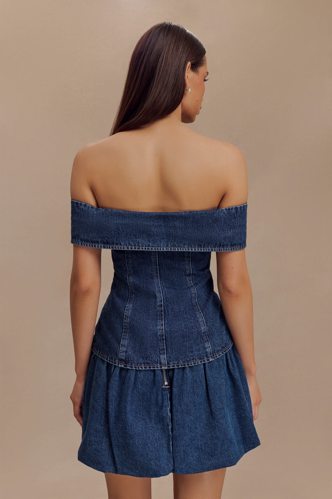 Krista Denim Off Shoulder Top - Dark Blue