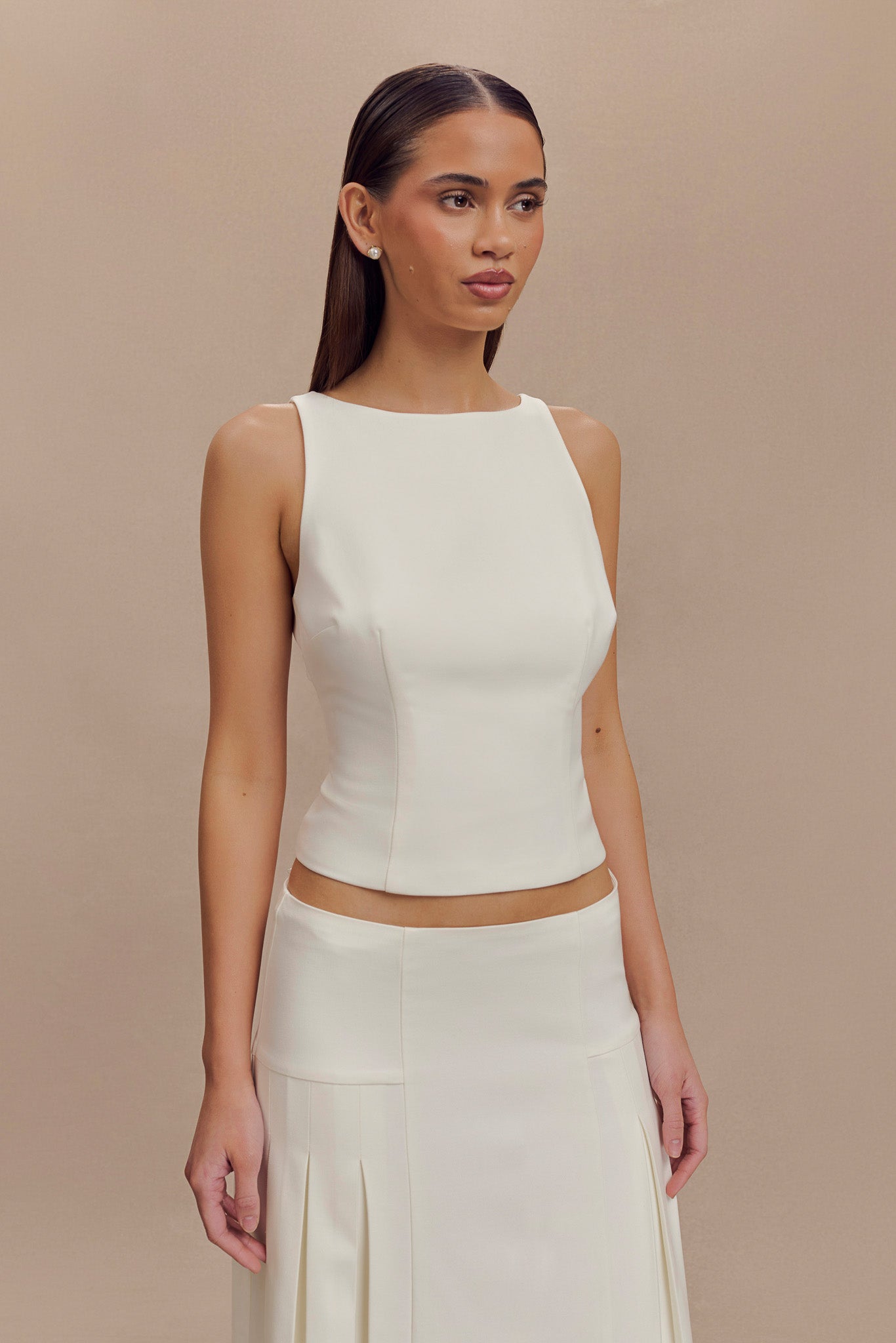 Brigette Boat Neck Longline Top - Ivory