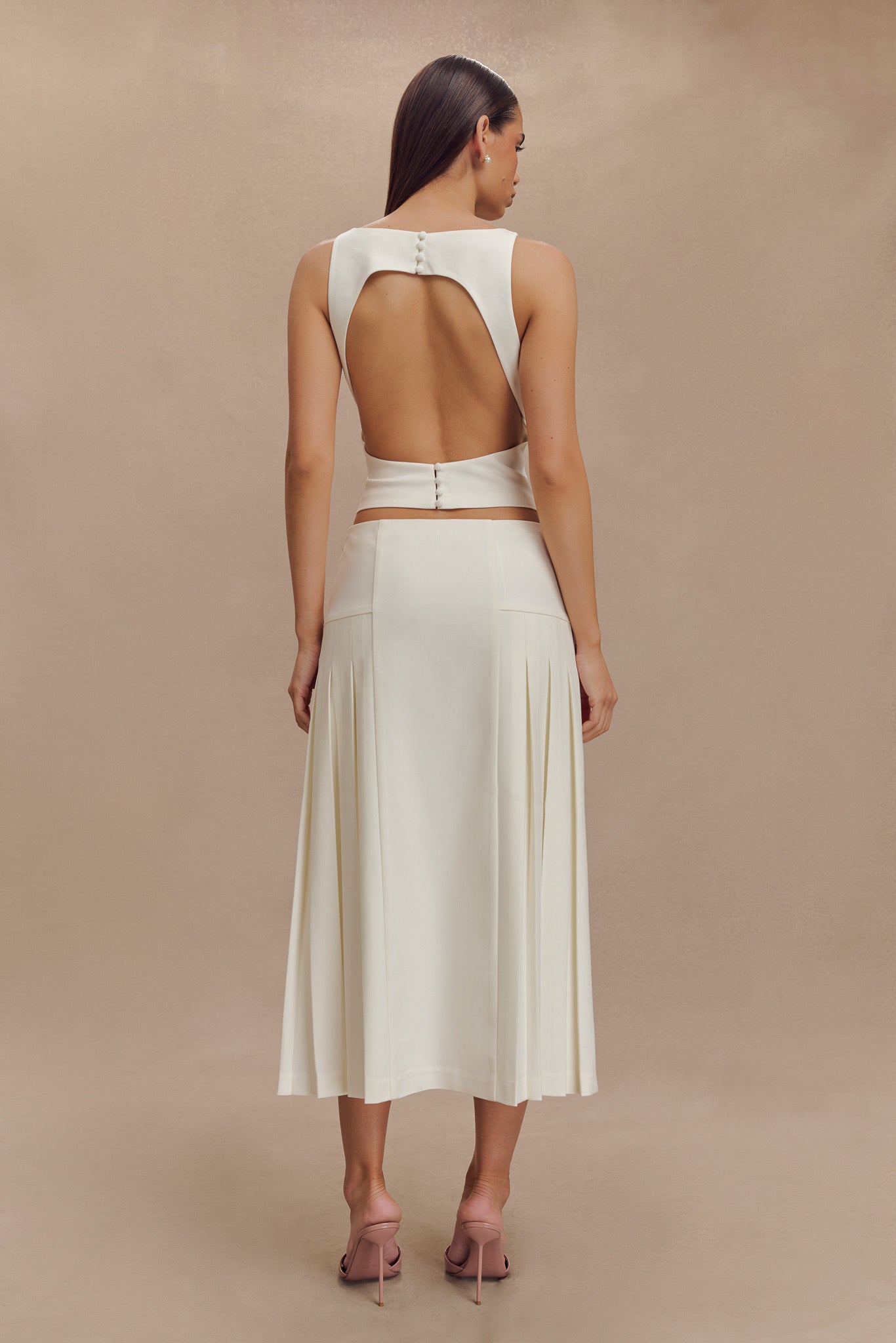 Brigette Pleated Midi Skirt - Ivory