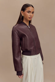 Codi Faux Leather Bomber Jacket - Merlot