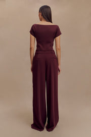 Ellis Cap Sleeve Longline Suiting Top - Mahogany