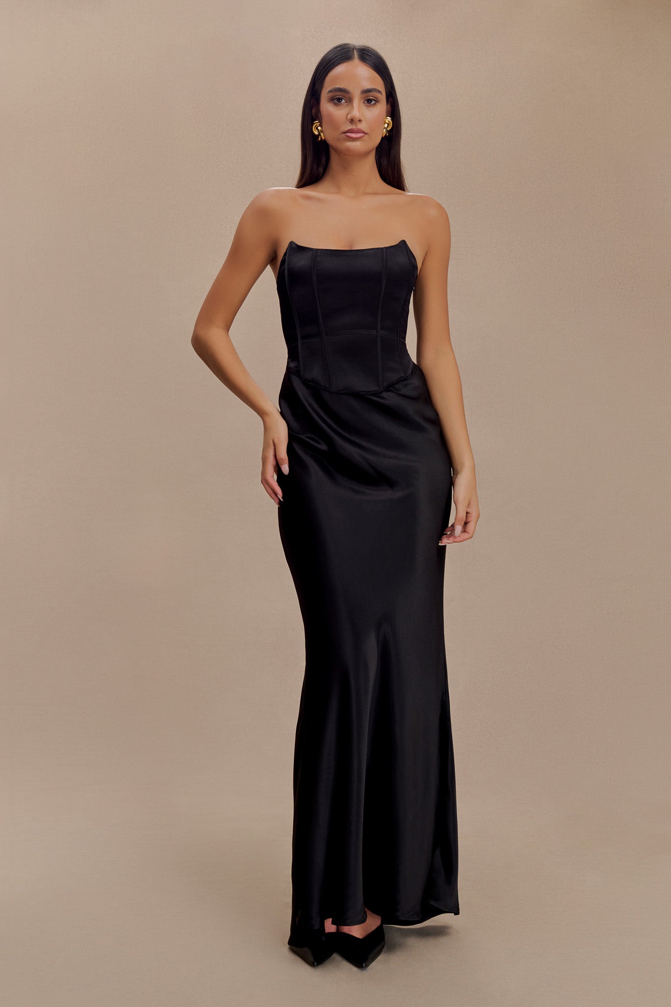 Harlow Satin Strapless Maxi Dress - Black