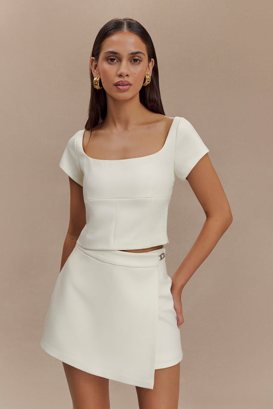 Ellis Cap Sleeve Longline Suiting Top - Ivory