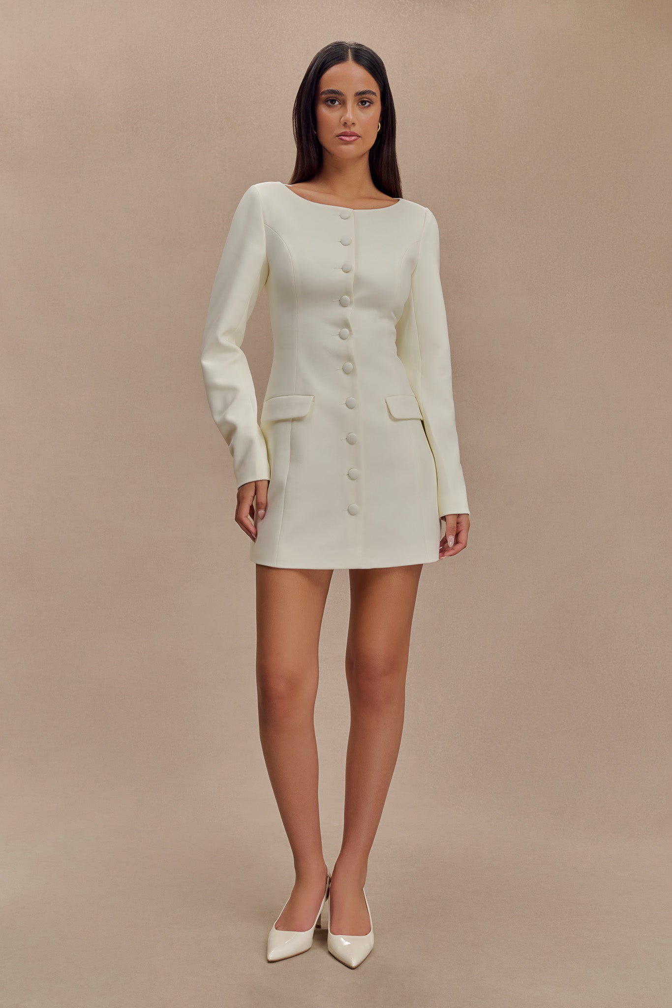 Jolie Boat Neck Suiting Mini Dress - Ivory