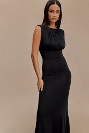 Malia Slinky Ruched Maxi Dress - Black