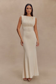 Malia Slinky Ruched Maxi Dress - Ivory