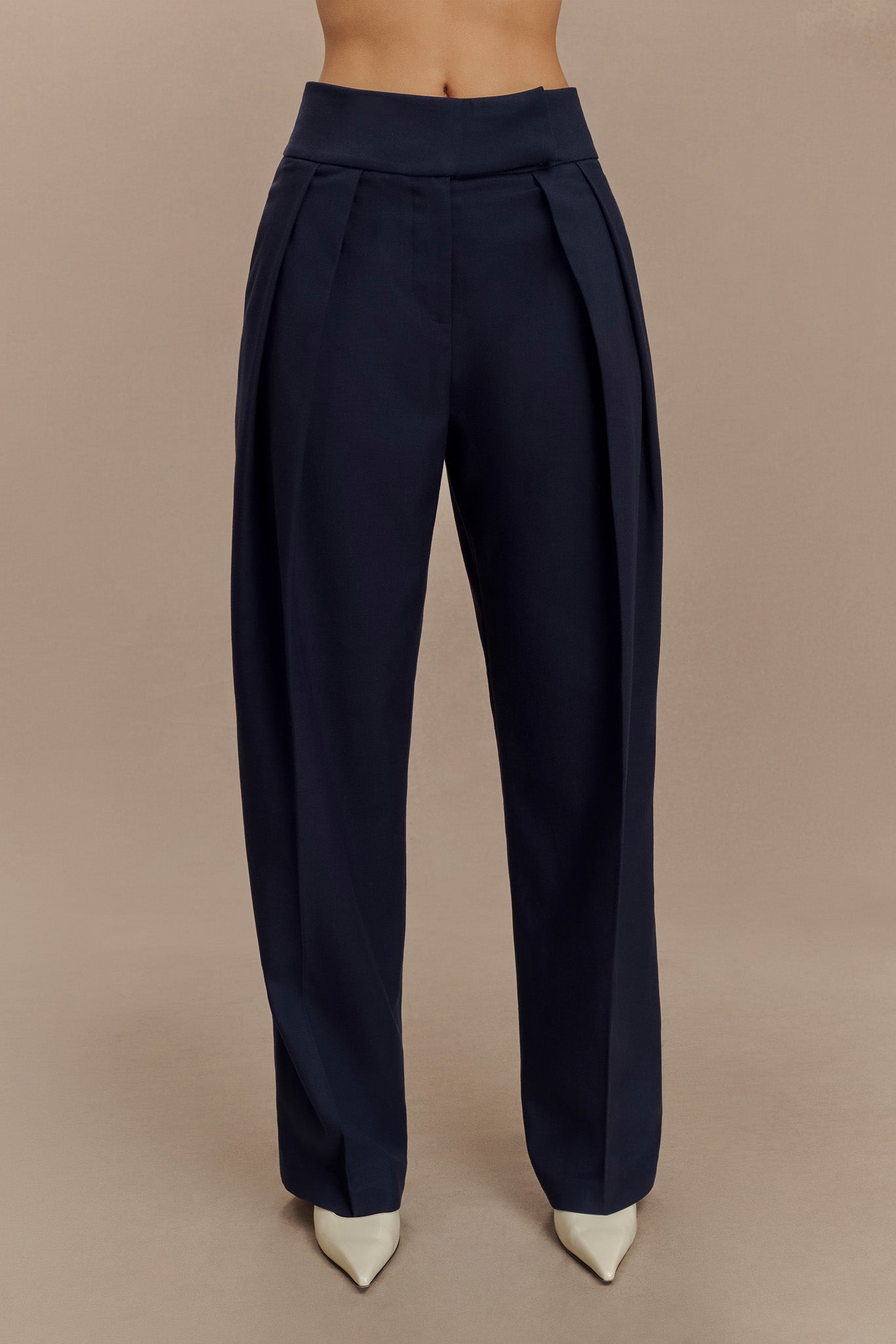 Penelope Pleated High Waisted Pants - Dark Navy