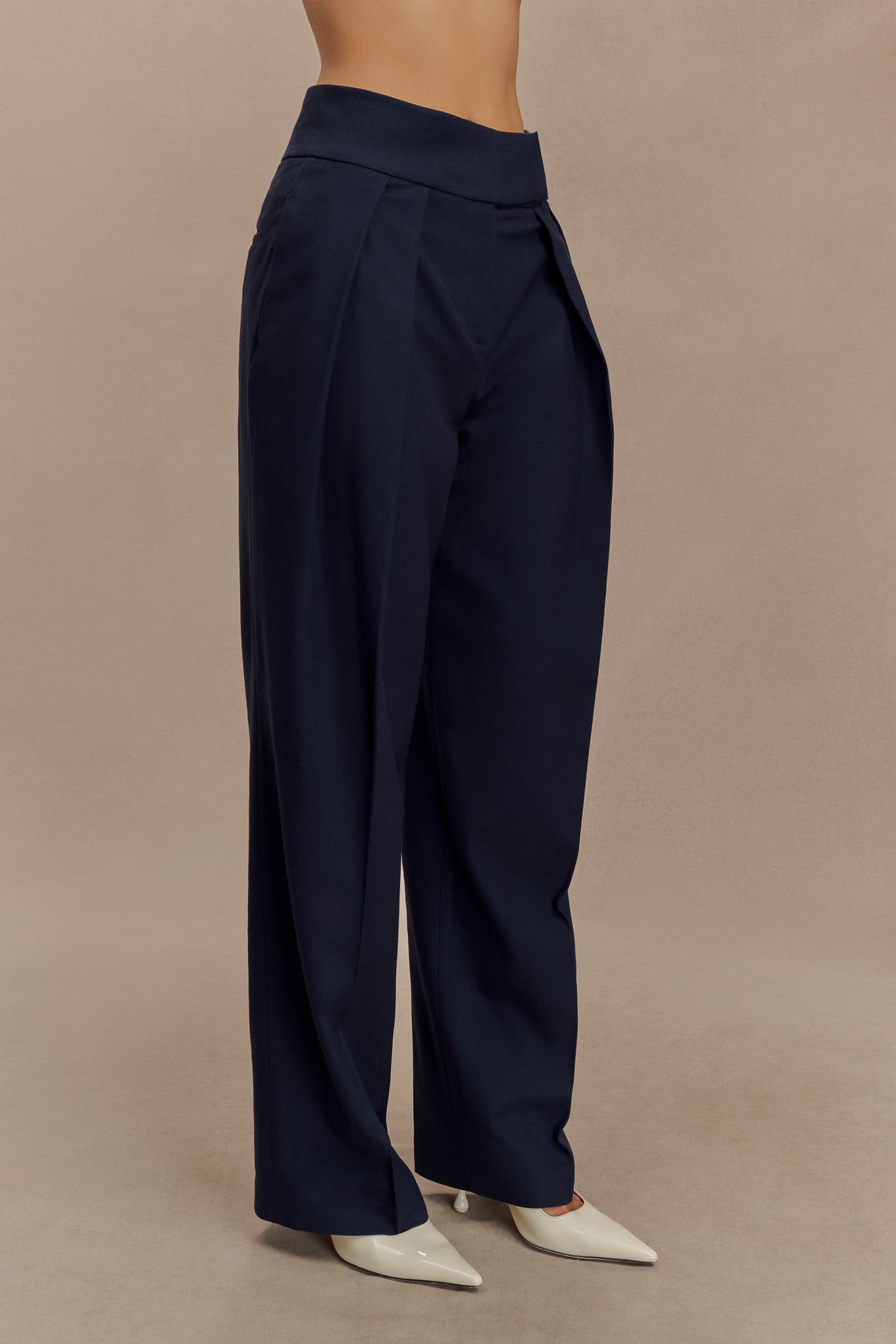 Penelope Pleated High Waisted Pants - Dark Navy