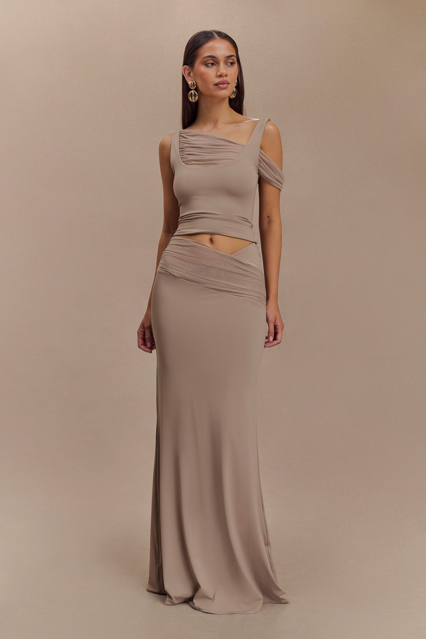 Jules Recycled Nylon And Mesh Maxi Skirt - Taupe