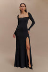 Desirie Slinky Long Sleeve Maxi Dress With Split - Ivory