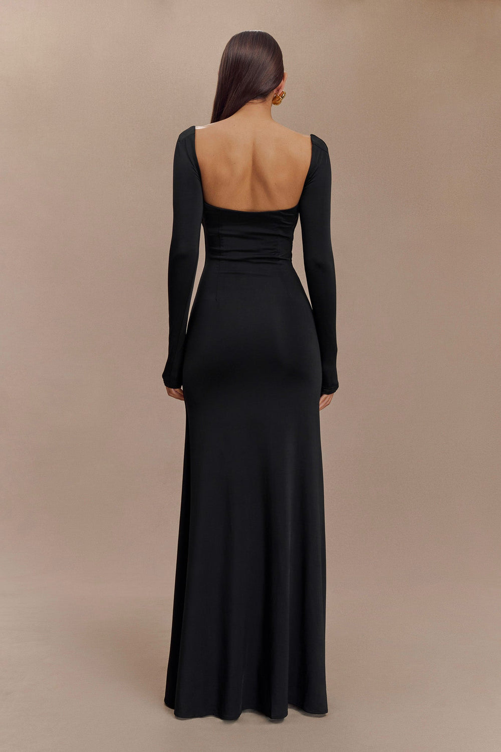 Desirie Slinky Long Sleeve Maxi Dress With Split - Black