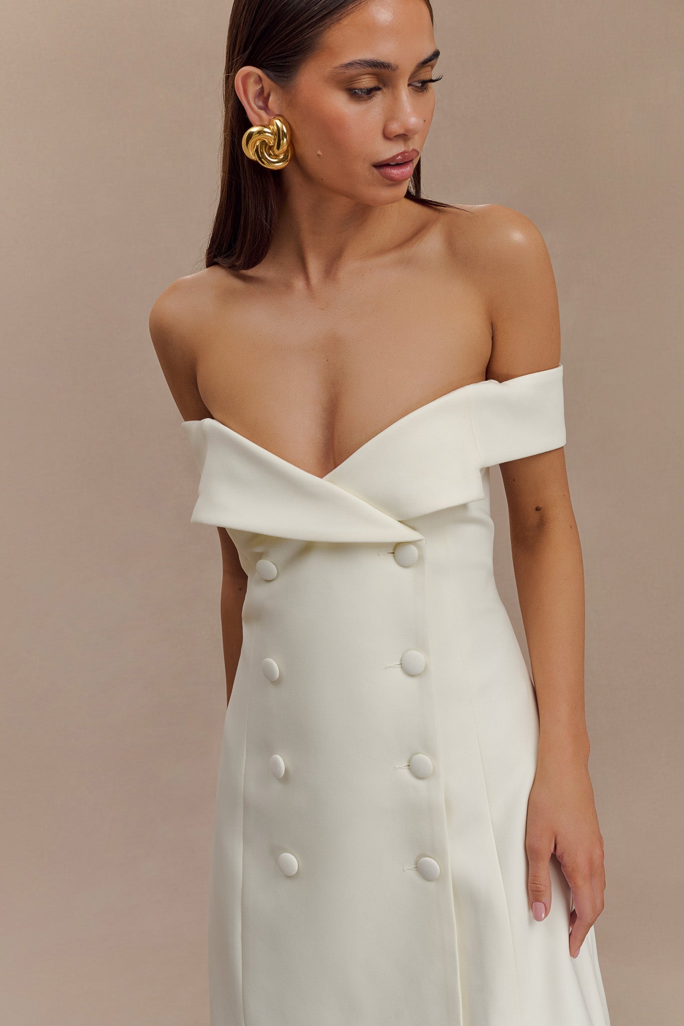 Noelle Off Shoulder Suiting Mini Dress - Ivory