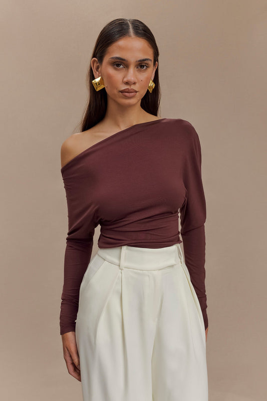 Yasmin Asymmetrical Long Sleeve Top - Mahogany