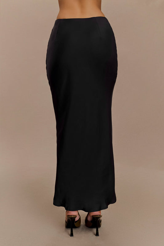 Viviana Satin Maxi Skirt - Black