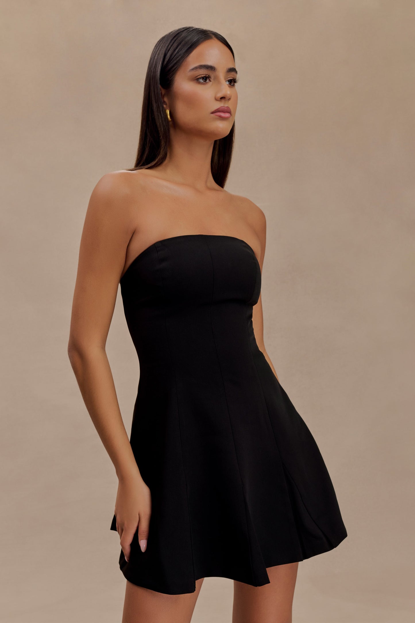 Indiana Strapless Suiting Mini Dress - Black