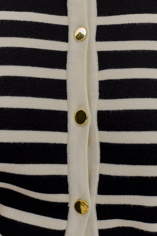 Talia Stripe Knit Cardigan - Black/White