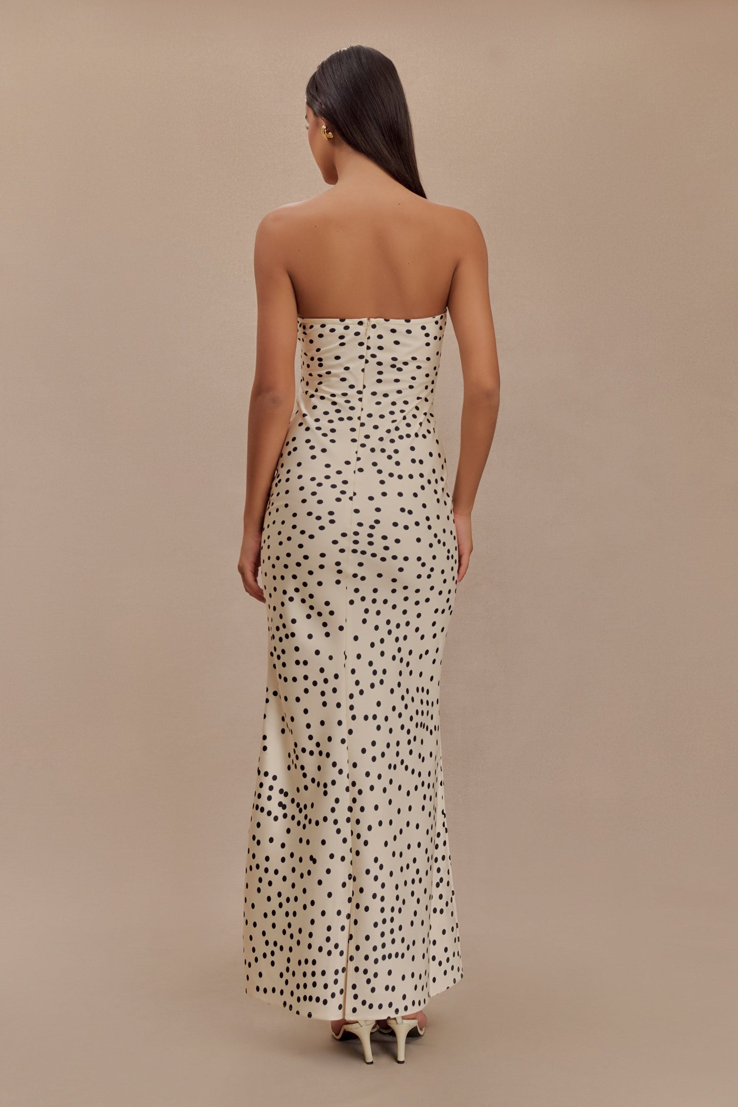 Claudette Strapless Satin Maxi Dress - Polka Dot Print