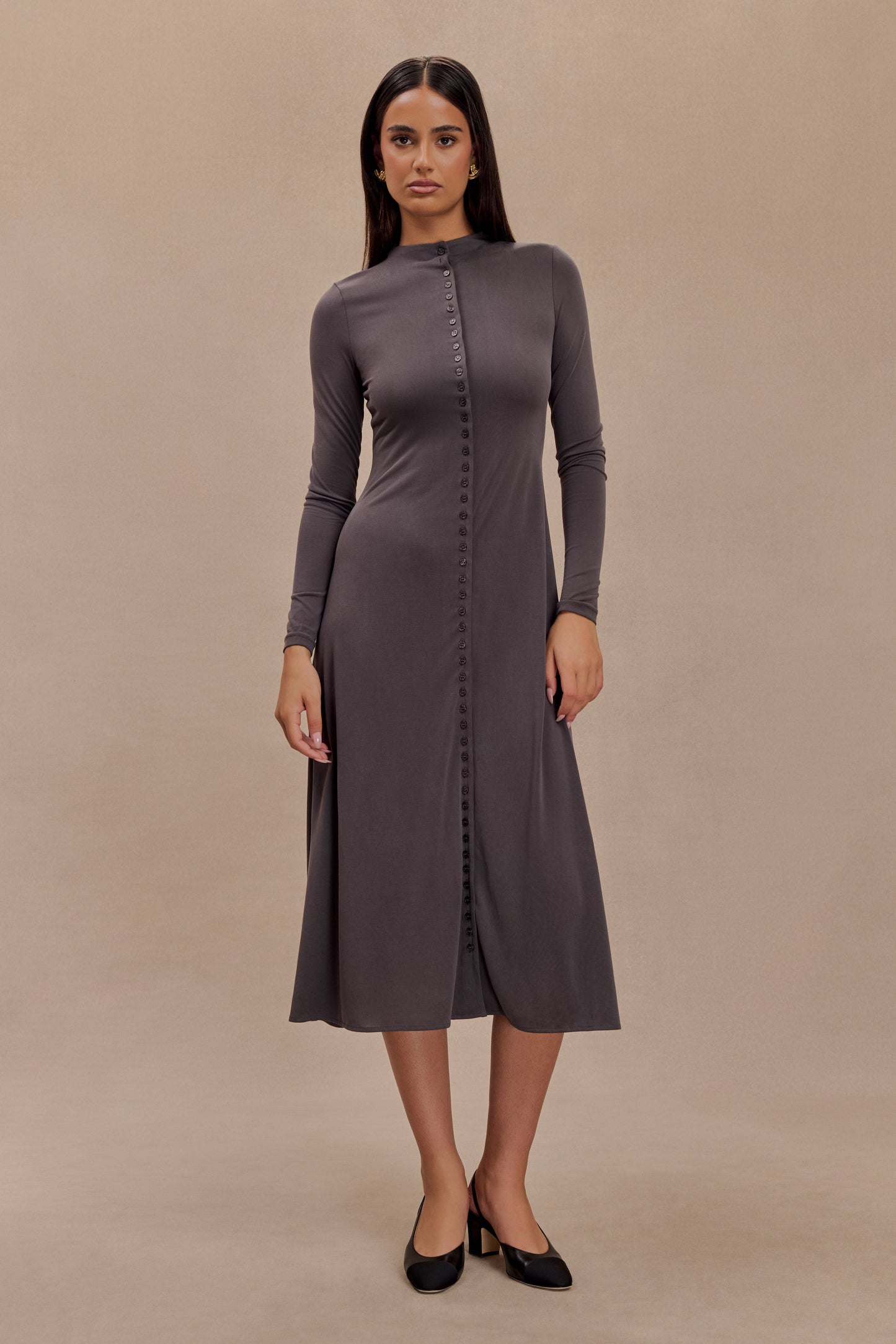 Anders Peached Jersey Midi Dress - Charcoal